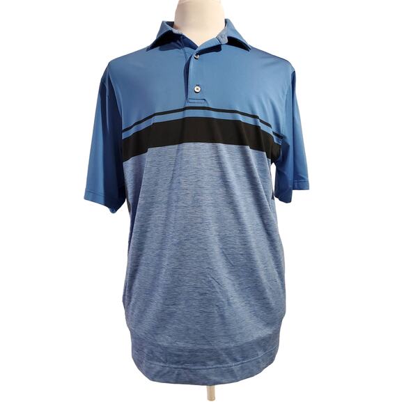FootJoy Stripe Short Sleeve Stretch Golf Polo Mens Size L Blue Blended Soft Logo - Picture 1 of 11